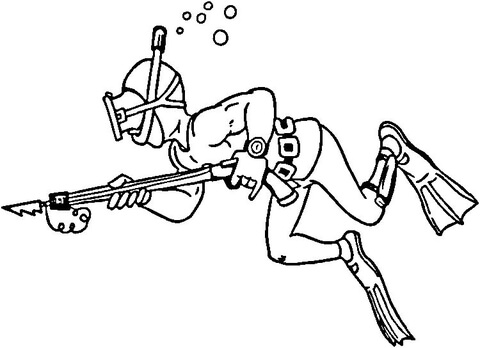 Scuba Diver With A Speargun  Coloring Page